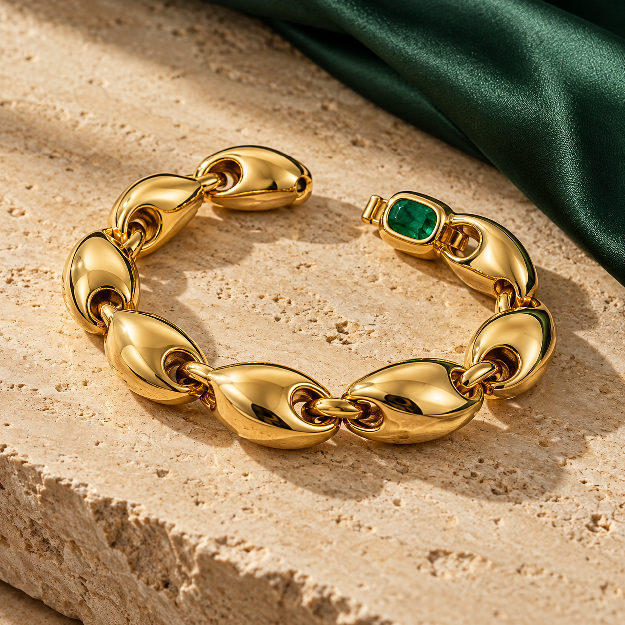 Fine gold chain jewellery arranged on ivory stone